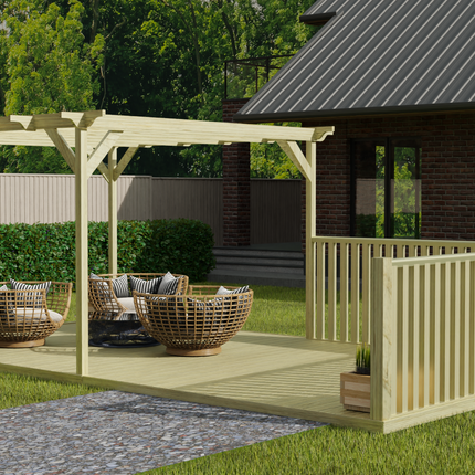 Rectangular Pergola And Decking Kit With Balustrade V.6