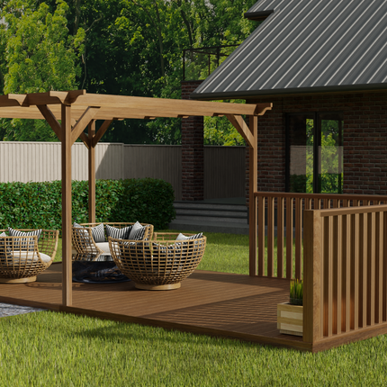 Rectangular Pergola And Decking Kit With Balustrade V.6