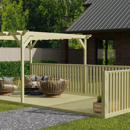 Rectangular Pergola And Decking Kit With Balustrade V.7
