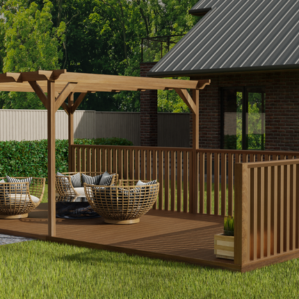 Rectangular Pergola And Decking Kit With Balustrade V.7