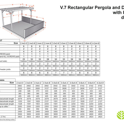 Rectangular Pergola And Decking Kit With Balustrade V.7