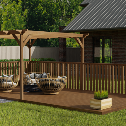 Rectangular Pergola And Decking Kit With Balustrade V.8