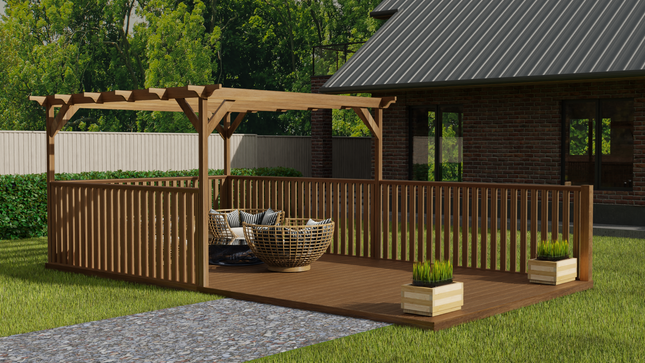 Rectangular Pergola And Decking Kit With Balustrade V.9