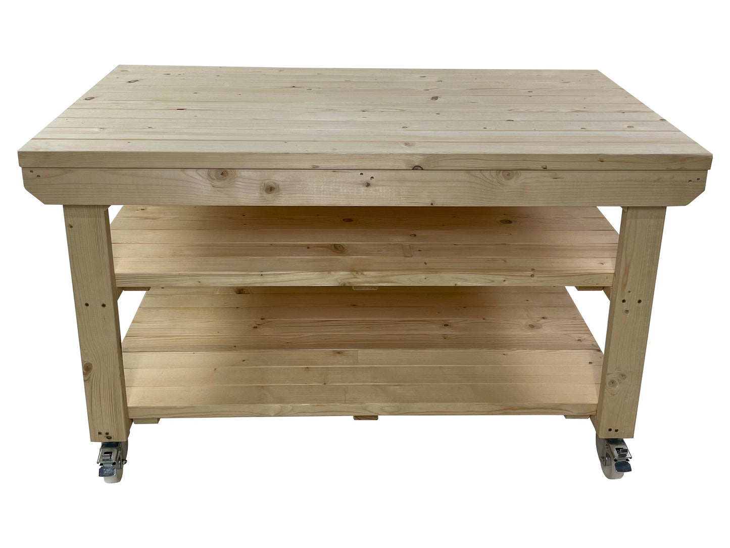 Rotem Wooden Kiln-Dry Workbench Depth-3ft With Wheels and Double Shelf