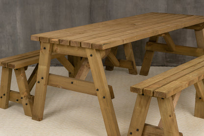 Victoria Picnic Table and Benches Set - Rustic Finish