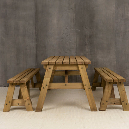 Victoria Picnic Table and Benches Set - Rustic Finish