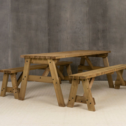 Victoria Picnic Table and Benches Set - Rustic Finish