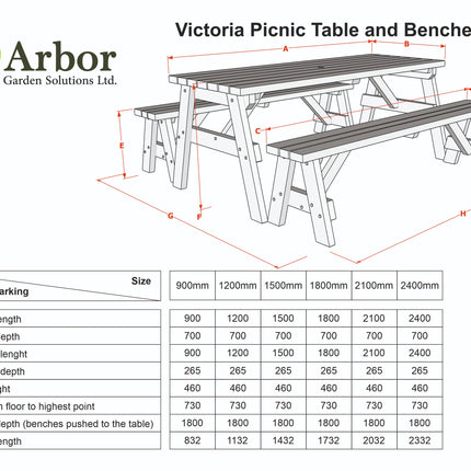 Victoria Picnic Table and Benches Set - Rustic Finish