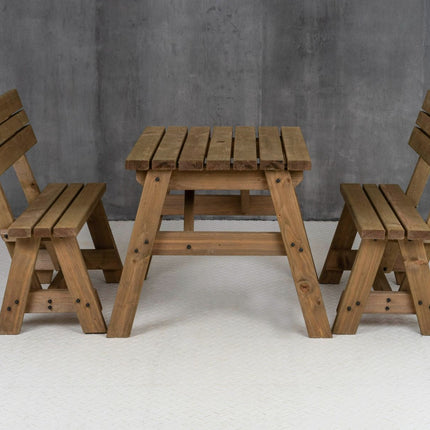 Victoria Picnic Table and Benches Set With Backrest - Rustic Finish