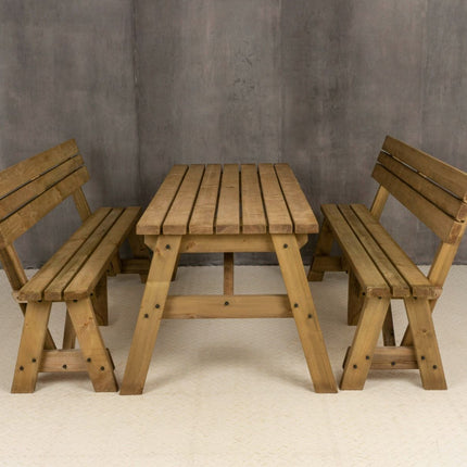 Victoria Picnic Table and Benches Set With Backrest - Rustic Finish