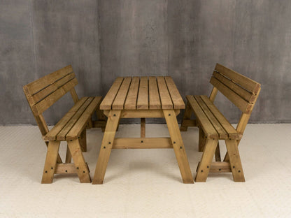 Victoria Picnic Table and Benches Set With Backrest - Rustic Finish