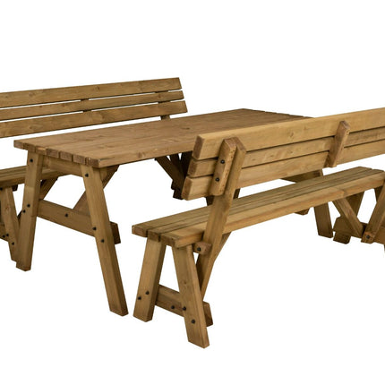 Victoria Picnic Table and Benches Set With Backrest - Rustic Finish