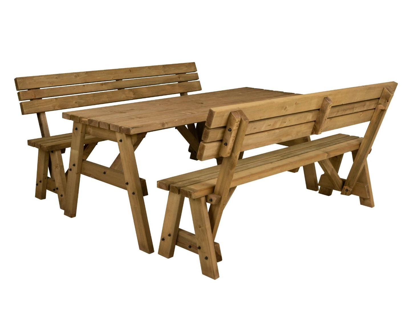 Victoria Picnic Table and Benches Set With Backrest - Rustic Finish