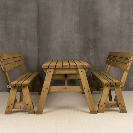Victoria Picnic Table and Benches Set With Backrest - Rustic Finish