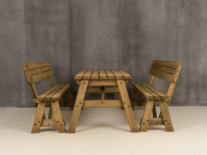 Victoria Picnic Table and Benches Set With Backrest - Rustic Finish