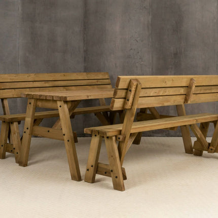 Victoria Picnic Table and Benches Set With Backrest - Rustic Finish