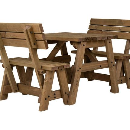 Victoria Picnic Table and Benches Set With Backrest - Rustic Finish