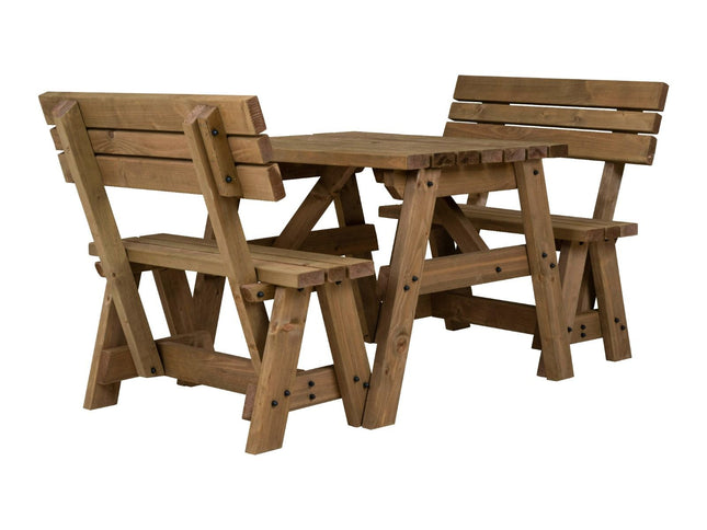 Victoria Picnic Table and Benches Set With Backrest - Rustic Finish