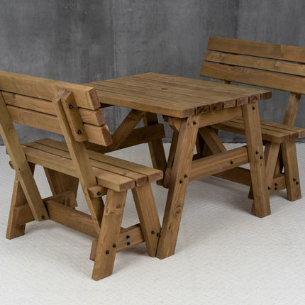 Victoria Picnic Table and Benches Set With Backrest - Rustic Finish