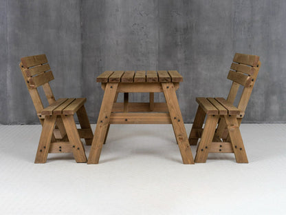 Victoria Picnic Table and Benches Set With Backrest - Rustic Finish