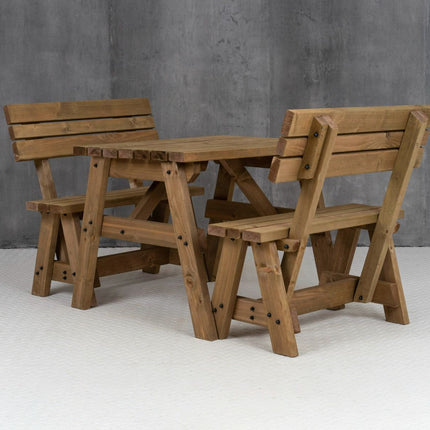 Victoria Picnic Table and Benches Set With Backrest - Rustic Finish