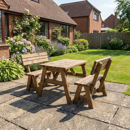 Victoria Picnic Table and Benches Set With Backrest - Rustic Finish
