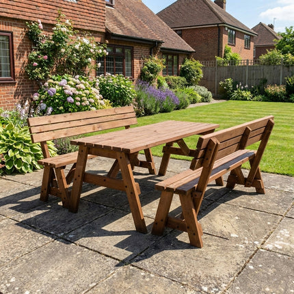 Victoria Picnic Table and Benches Set With Backrest - Rustic Finish