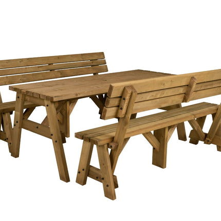 Victoria Picnic Table and Benches Set With Backrest - Rustic Finish