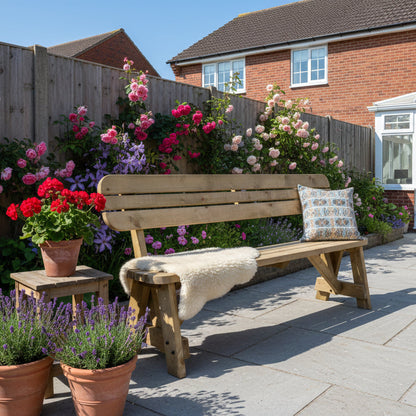 Victoria Rounded Garden Fence Bench with Backrest - Rustic Finish
