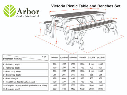 Victoria Rounded Picnic Table and Benches Set - Rustic Finish