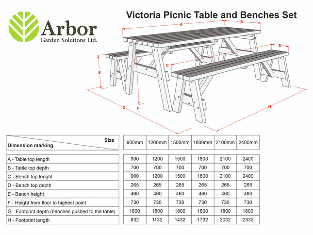Victoria Rounded Picnic Table and Benches Set - Rustic Finish