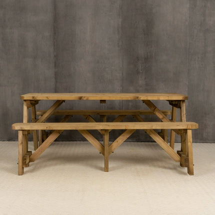 Victoria Rounded Picnic Table and Benches Set - Rustic Finish