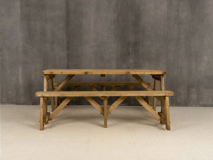 Victoria Rounded Picnic Table and Benches Set - Rustic Finish