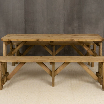 Victoria Rounded Picnic Table and Benches Set - Rustic Finish