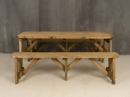 Victoria Rounded Picnic Table and Benches Set - Rustic Finish