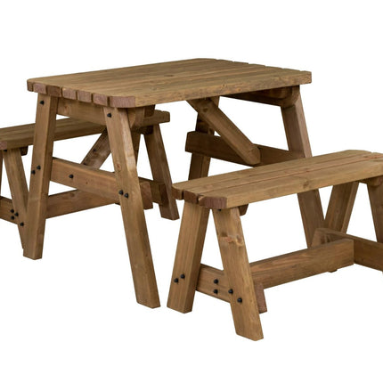 Victoria Rounded Picnic Table and Benches Set - Rustic Finish