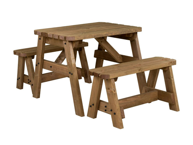 Victoria Rounded Picnic Table and Benches Set - Rustic Finish