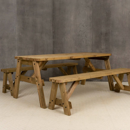Victoria Rounded Picnic Table and Benches Set - Rustic Finish