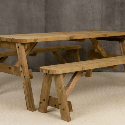 Victoria Rounded Picnic Table and Benches Set - Rustic Finish