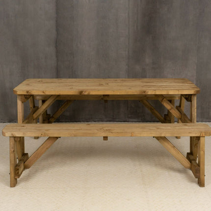 Victoria Rounded Picnic Table and Benches Set - Rustic Finish