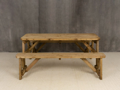Victoria Rounded Picnic Table and Benches Set - Rustic Finish