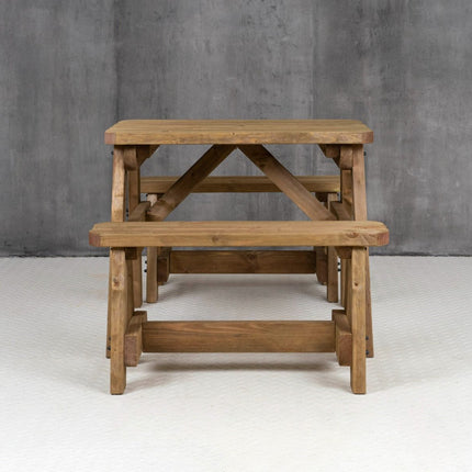 Victoria Rounded Picnic Table and Benches Set - Rustic Finish