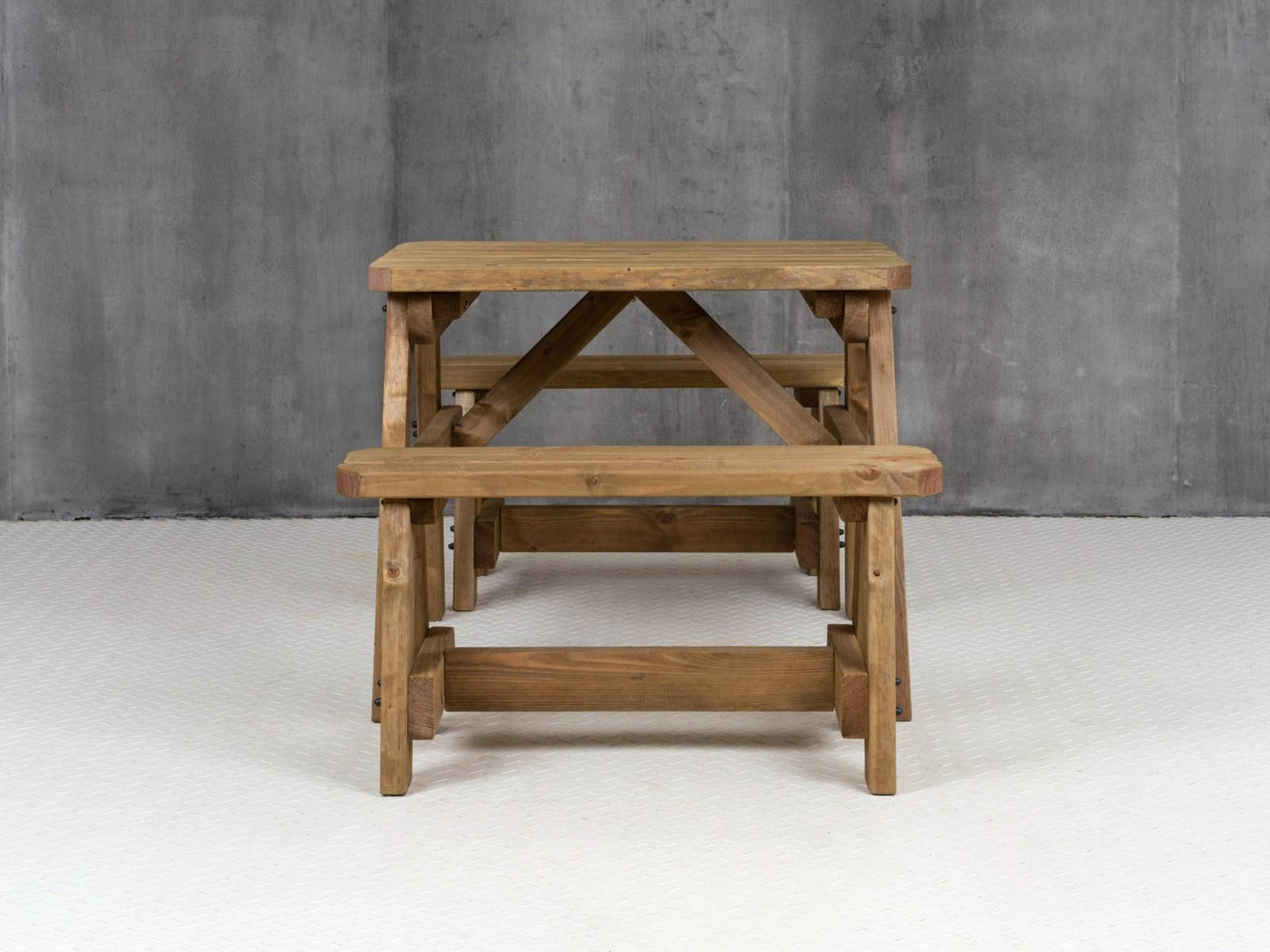 Victoria Rounded Picnic Table and Benches Set - Rustic Finish