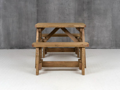 Victoria Rounded Picnic Table and Benches Set - Rustic Finish
