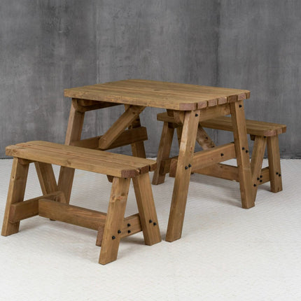 Victoria Rounded Picnic Table and Benches Set - Rustic Finish