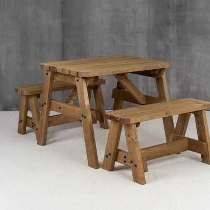 Victoria Rounded Picnic Table and Benches Set - Rustic Finish