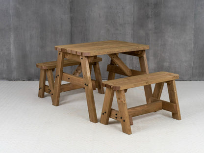 Victoria Rounded Picnic Table and Benches Set - Rustic Finish
