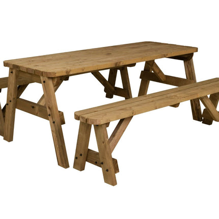 Victoria Rounded Picnic Table and Benches Set - Rustic Finish