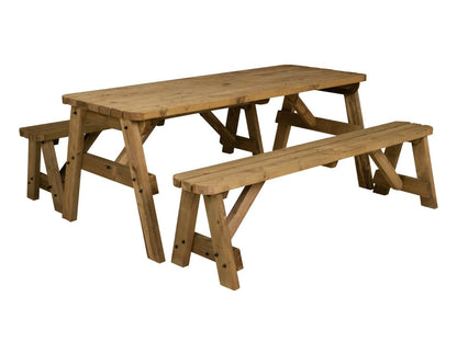 Victoria Rounded Picnic Table and Benches Set - Rustic Finish