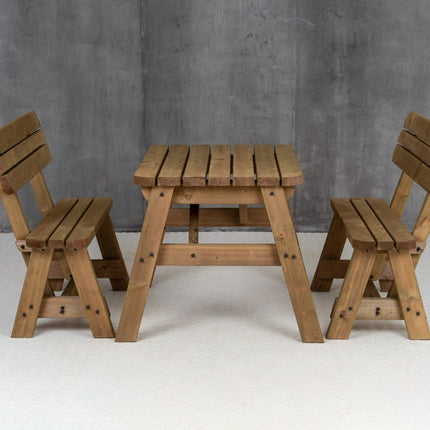 Victoria Rounded Picnic Table and Benches Set With Backrest - Rustic Finish